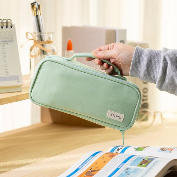EASTHILL große Kapazität Federmäppchen Pen Pouch Organizer Canvas Bleistift Tasche mit Griff Schulbedarf für Mädchen-Grün