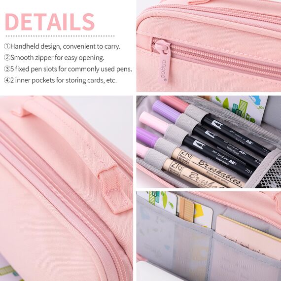 EASTHILL große Kapazität Federmäppchen Pen Pouch Organizer Canvas Bleistift Tasche mit Griff Schulbedarf für Mädchen-Rosa