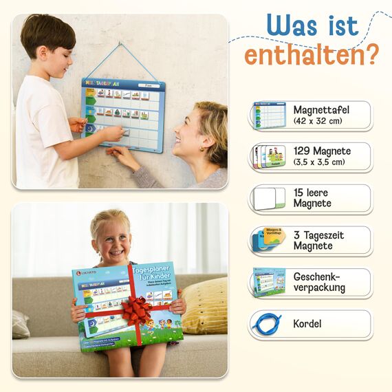 LIKARTO Routine Planer Kinder - Montessori Aufgabenplaner & Magnettafel - Für mehr Struktur im Alltag - individuell anpassbar - Klassisch