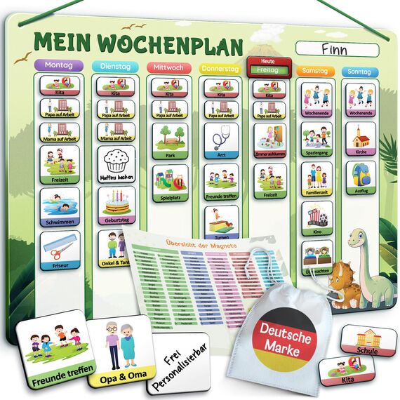 LIKARTO Wochenplaner Kinder - Montessori Aufgabenplaner & Magnettafel - Für mehr Struktur im Alltag - individuell anpassbar - Grün