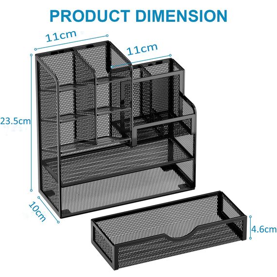 Marbrasse Netz Schreibtisch-Organizer,Multifunktionaler Stiftehalter mit Schublade,Aufbewahrung Regal für Schul Heim Büro Bedarf (Schwarz)