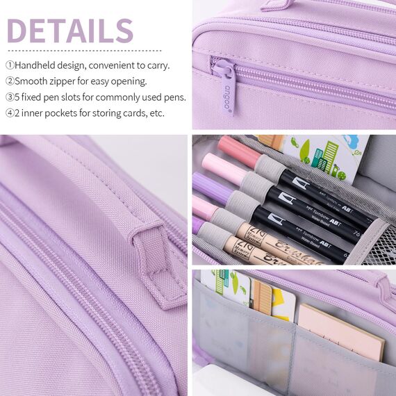 EASTHILL große Kapazität Federmäppchen Pen Pouch Organizer Canvas Bleistift Tasche mit Griff Schulbedarf für Mädchen-Lila