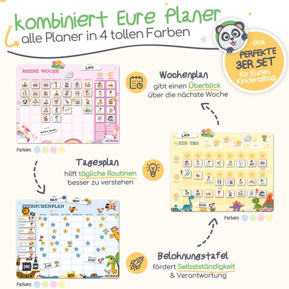 PANDABANDE® Montessori Tagesplaner Kinder Routine [Belohnung, Wetter, 208 Magnete] - Tagesablauf Plan für Morgenroutine & Abendroutine - Idealer Tagesplan Magnetisch, Routineplaner Kind (Dschungel)