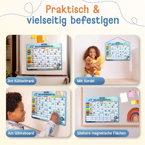 LIKARTO Belohnungstafel Kinder - Montessori Aufgabenplaner & Magnettafel - Für mehr Struktur im Alltag - individuell anpassbar - Blau