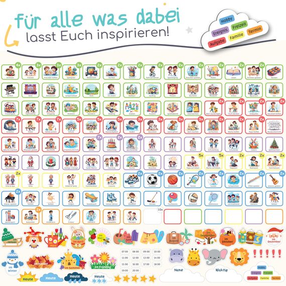 PANDABANDE® XL Wochenplaner Kinder [300 Magnete, XL Box, Routinen] - Montessori Spielzeug ab 3 Jahre - Ideal zum Wochentage Lernen, Kinderkalender
