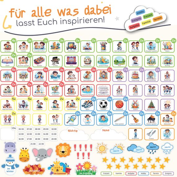 PANDABANDE® Montessori Wochenplaner Kinder [Wetter, Belohnung, 210 Magnete] - Magnettafel für mehr Struktur im Alltag - Idealer Wochenplan Magnetisch, Belohnungstafel Kind, Routine Planer(Dinosaurier)