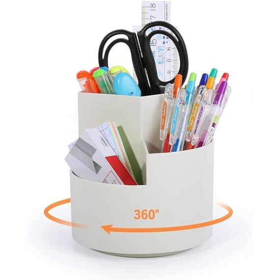 FRETONBA Drehbarer Stiftehalter - 360 Rotierende Große Kapazitätstifte Organizer,Stiftehalter Kinder mit 3 Fächer für Schreibtisch,Büro,Schule,Familie（Weiß