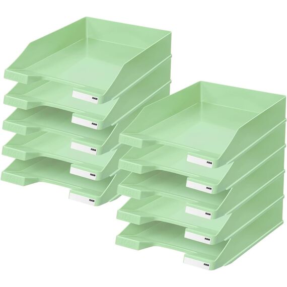HAN 1027 Briefablage Klassik, Schreibtisch Organizer, Bürobedarf, Ablagefächer, Büromaterial, Briefkorb, Dokumentenablage, bis Format A4/C4 (Klassisch, Modern, Pastellgrün, 10 Briefablagen)