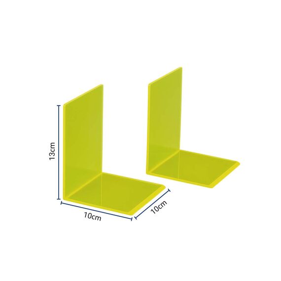 MAUL Buchstütze aus Acryl (4er Pack) 10x10x13cm | Bücherhalter, Organzier für Kinder, Bücher, Büro, Regal | Bücherstütze im stilvollen Acryl Design | möbelschonender Buchhalter | Gelb