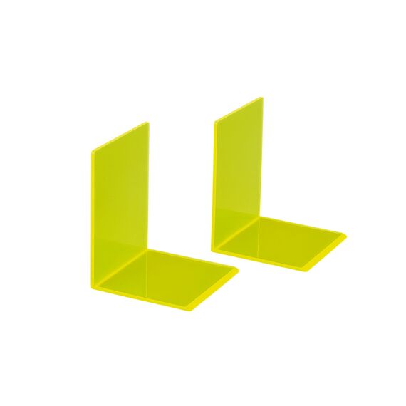 MAUL Buchstütze aus Acryl (2er Pack) 10x10x13cm | Bücherhalter, Organzier für Kinder, Bücher, Büro, Regal | Bücherstütze im stilvollen Acryl Design | möbelschonender Buchhalter | Gelb