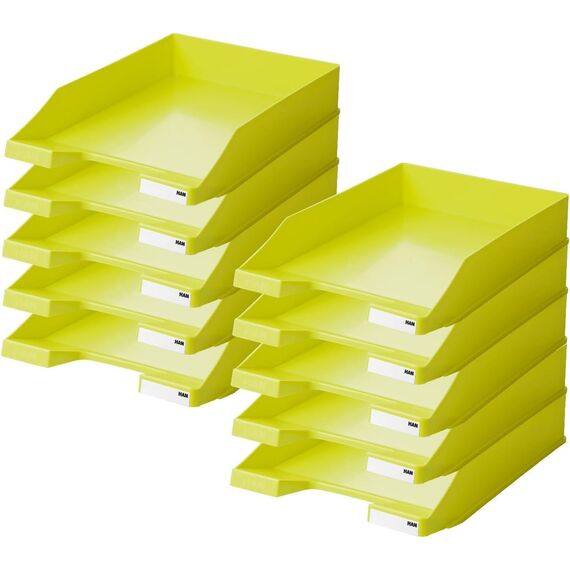 HAN Briefablage Klassik, 20 STÜCK Schreibtisch Organizer, Bürobedarf, Ablagefächer, Büromaterial, Briefkorb, Dokumentenablage, bis Format A4/C4, 1027-X-50, Lemon