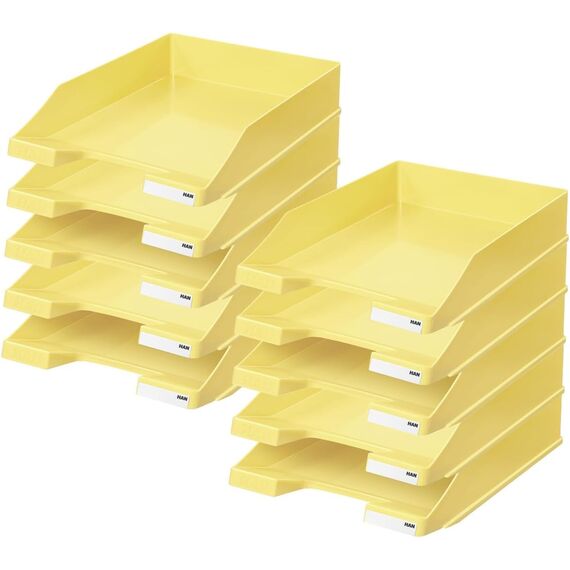 HAN 1027 Briefablage Klassik, Schreibtisch Organizer, Bürobedarf, Ablagefächer, Büromaterial, Briefkorb, Dokumentenablage, bis Format A4/C4 (Klassisch, Modern, Pastellgelb, 10 Briefablagen)