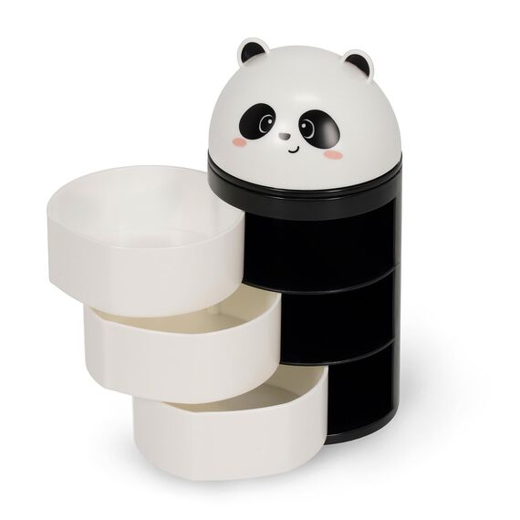 Legami - Desk Organizer, Schreibtisch-Organizer mit 3 seitlich zu öffnenden Schubladen, oberes Fach mit Schiebeverschluß, Panda-Motiv