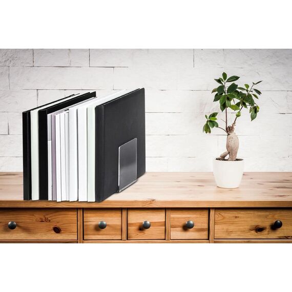 MAUL Buchstütze aus Acryl (2er Pack) 10x8x10cm | Bücherhalter, Organizer für Kinder, Bücher, Büro, Regal | Bücherstütze im stilvollen Acryl Design | Möbelschonender Buchhalter | Glasklar