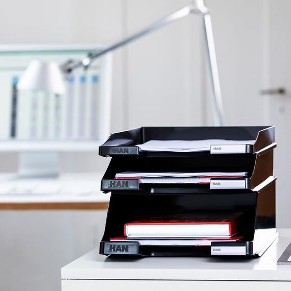 HAN Briefablage KLASSIK, 10 STÜCK Schreibtisch Organizer, Bürobedarf, Ablagefächer, Büromaterial, Briefkorb, Dokumentenablage, bis Format A4/C4, 1027-X-51, orange