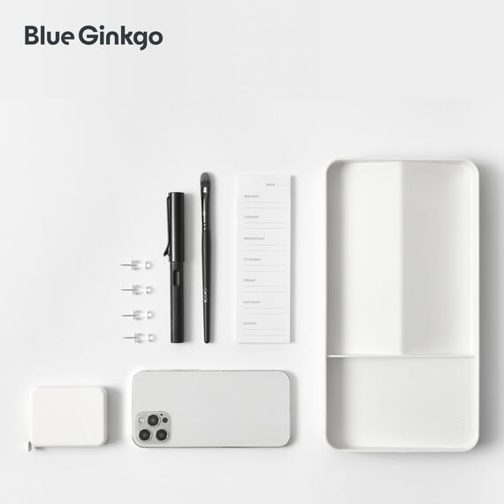 BLUE GINKGO Schreibtischablage – Organizer aus Korea für Notizen, Stifte, Bleistifte und Accessoires (Beidseitig, Weiß)