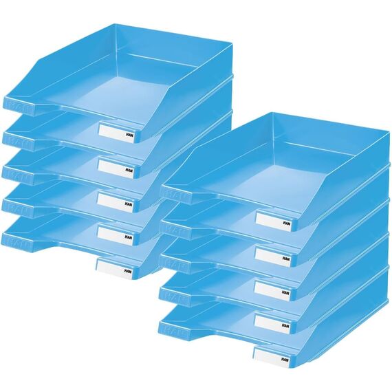 HAN 1027 Briefablage Klassik, Schreibtisch Organizer, Bürobedarf, Ablagefächer, Büromaterial, Briefkorb, Dokumentenablage, bis Format A4/C4 (Trend Colours, Hellblau, 10 Briefablagen)