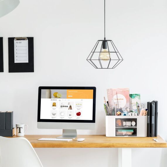 PAMIYO Schreibtisch Organizer 7 Fächer Plastik Büro Organizer, Multifunktionaler Stiftehalter Schreibtisch mit Schublade,Tisch Organizer aus Kunststoff, Stifteköcher für Büro Zuhause Schule (Weiß)