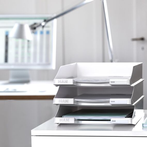 HAN Briefablage KLASSIK, 10 STÜCK Schreibtisch Organizer, Bürobedarf, Ablagefächer, Büromaterial, Briefkorb, Dokumentenablage, bis Format A4/C4, 1027-X-51, orange