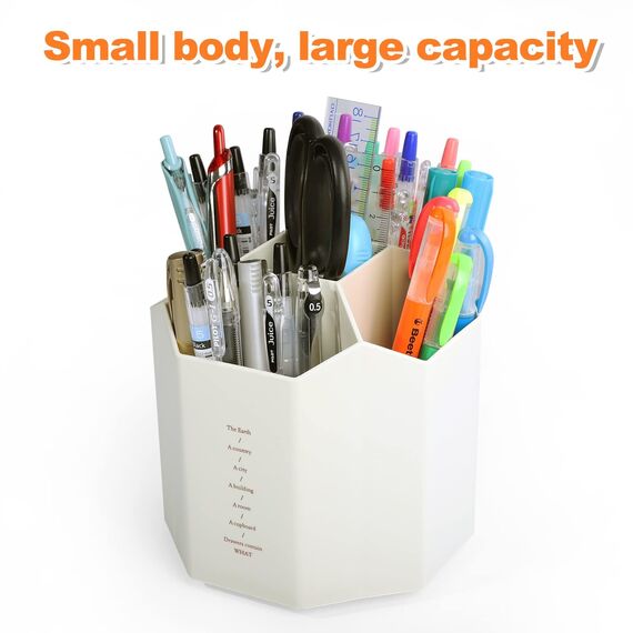 FRETONBA Drehbarer Stiftehalter - 360 Rotierende Große Kapazitätstifte Organizer,Stiftehalter Kinder mit 5 Fächer für Schreibtisch,Büro,Schule,Familie（Weiß