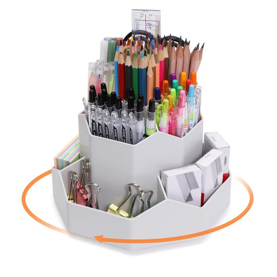 FRETONBA Rotierende Stiftehalter Schreibtisch Organizer, Büro Organizer Stifte Organizer mit 9 Fächern, 360 Grad Stiftehalter Drehbar, Große Kapazität, Grau