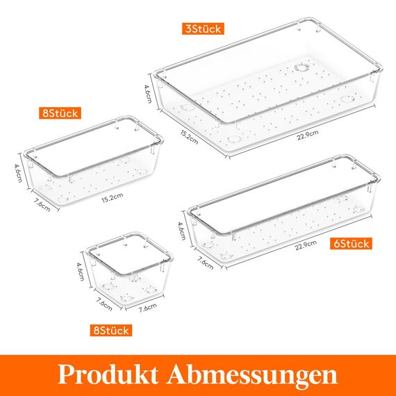 Lifewit 25 Stücke Schubladen Organizer mit 4 Größen, Schminktisch Ordnungssystem, Klar Kunststoff Makeup/Badezimmer/Drawer Box, Schreibtisch Tabletts für Küchen, Schmuck, Schlafzimmer, Büro