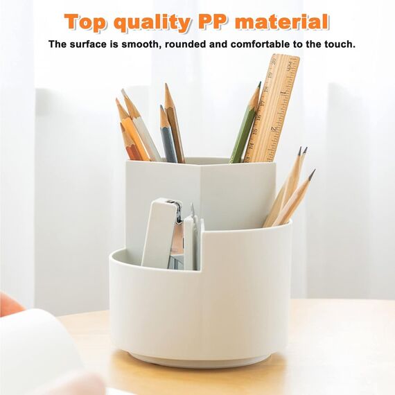 FRETONBA Drehbarer Stiftehalter - 360 Rotierende Große Kapazitätstifte Organizer,Stiftehalter Kinder mit 3 Fächer für Schreibtisch,Büro,Schule,Familie（Weiß