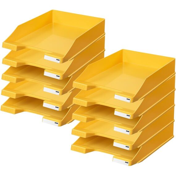 HAN 1027 Briefablage Klassik, Schreibtisch Organizer, Bürobedarf, Ablagefächer, Büromaterial, Briefkorb, Dokumentenablage, bis Format A4/C4 (Klassisch, Gelb, 10 Briefablagen)