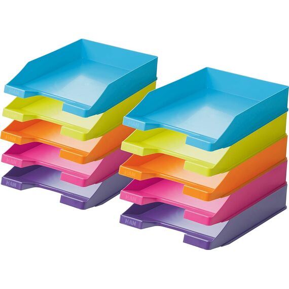 HAN 1027 Briefablage Klassik, Schreibtisch Organizer, Bürobedarf, Ablagefächer, Büromaterial, Briefkorb, Dokumentenablage, bis Format A4/C4 (Trend Colours, Modern Sortiert, 20 Briefablagen)