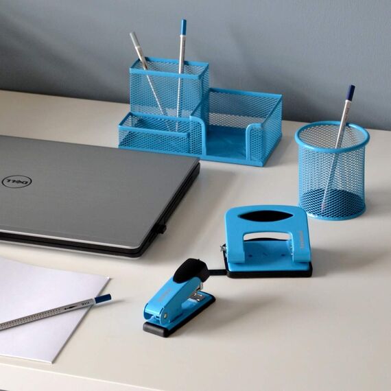 Leviatan Schreibtisch Organizer | Stiftehalter Stifteköcher Tisch-Organizer aus Metall | Büroablage mit Zettelhalter Mesh | 205x103x98mm Blau