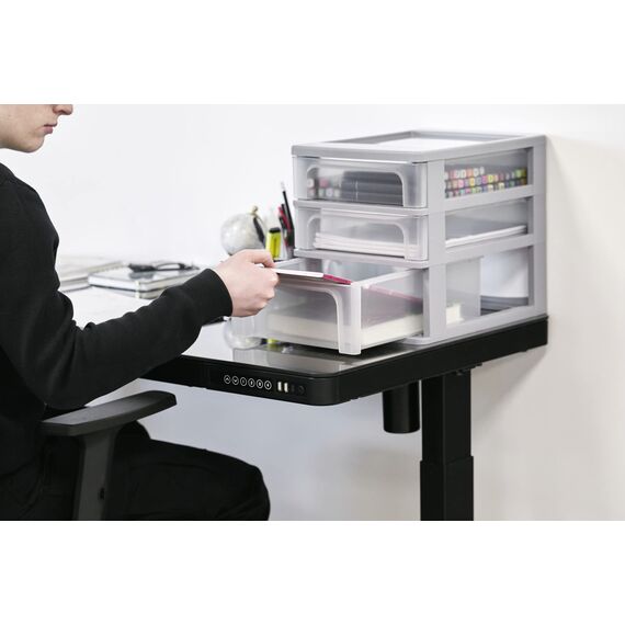 Iris Ohyama, Schreibtisch-Organizer mit 2 flache und 1 tiefe Schublade, Grau, Easy-Pull-System, A4, A5 & A6 Format, Schreibtisch Organizer für Büro, Schule, Schreibwaren, BPA-frei, Drawer, OCH-2021