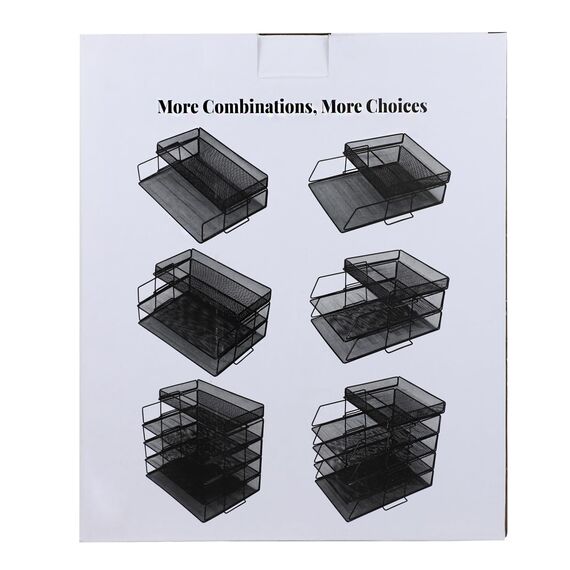 ideallife Briefablage Metall Stapelbar, Zeitschriftenhalter mit 4 Briefablagen aus Metallgeflecht, Büroschreibtisch Ordnungsmappe mit Zwei Stifthaltern für Büro, Schule, Zuhause