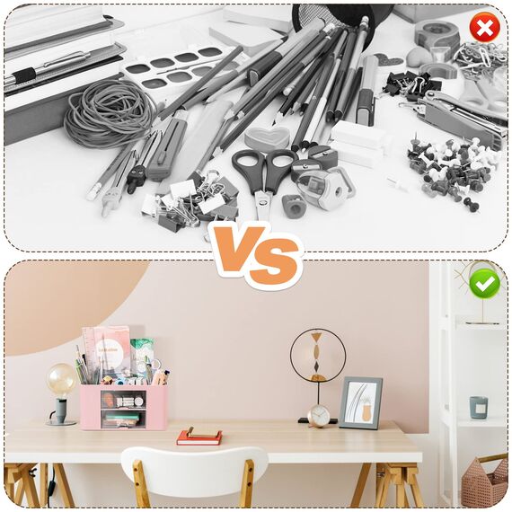 PAMIYO Schreibtisch Organizer 7 Fächer Plastik Büro Organizer, Multifunktionaler Stiftehalter Schreibtisch mit Schublade,Tisch Organizer aus Kunststoff, Stifteköcher für Büro Zuhause Schule (Rosa)