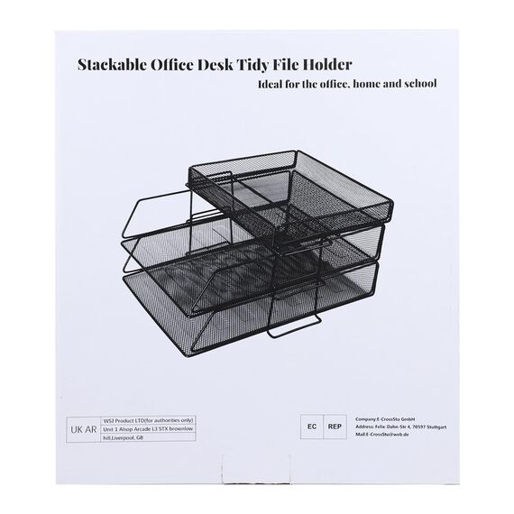 ideallife Stapelbare Briefablage aus Metall, Schwarz Schreibtisch Organizer mit 2 Dokumentenablage und 2 Stiftehalter, Mesh Schreibtischablage für A4 Dokument, Büroablage, Postkörbe