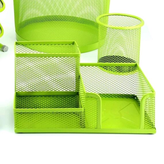 Leviatan Schreibtisch Organizer | Stiftehalter Schreibtisch Stifteköcher Tisch-Organizer aus Metall | Büroablage mit Zettelhalter Mesh | 205x103x98mm Limonenfarben