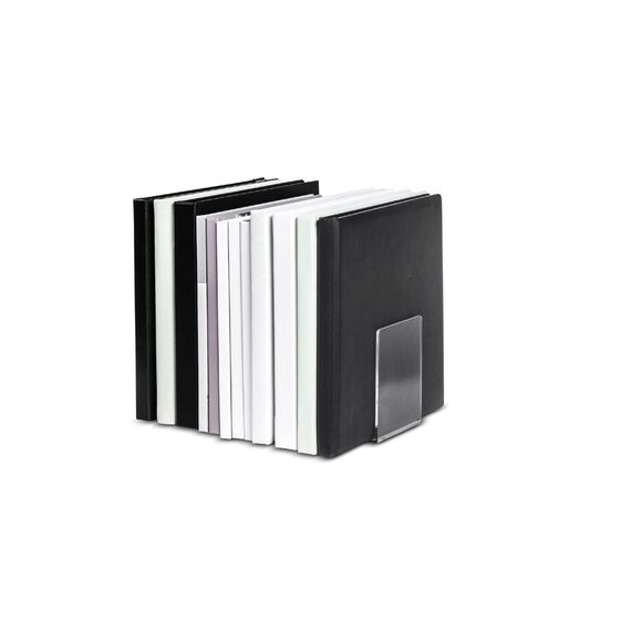 MAUL Buchstütze aus Acryl (2er Pack) 10x8x10cm | Bücherhalter, Organizer für Kinder, Bücher, Büro, Regal | Bücherstütze im stilvollen Acryl Design | Möbelschonender Buchhalter | Glasklar