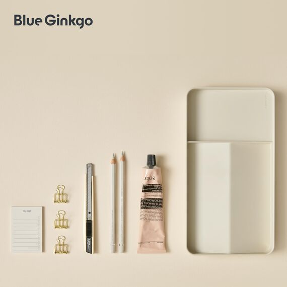 BLUE GINKGO Schreibtischablage – Organizer aus Korea für Notizen, Stifte, Bleistifte und Accessoires (Beidseitig, Beige)