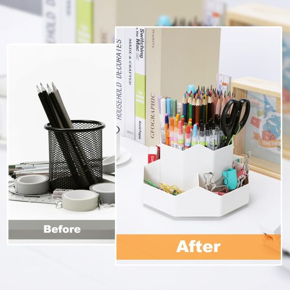 FRETONBA Rotierende Stiftehalter Schreibtisch Organizer, Büro Organizer Stifte Organizer mit 9 Fächern, 360 Grad Stiftehalter Drehbar, Große Kapazität, Grau