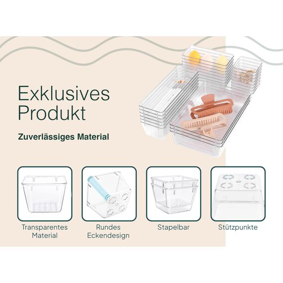 uandu Schubladen Organizer 50er Set mit 4 Größen – Schminktisch & Kosmetik Aufbewahrung für Schublade – MakeUp Ordnungssystem für Badezimmer, Küche & Büro