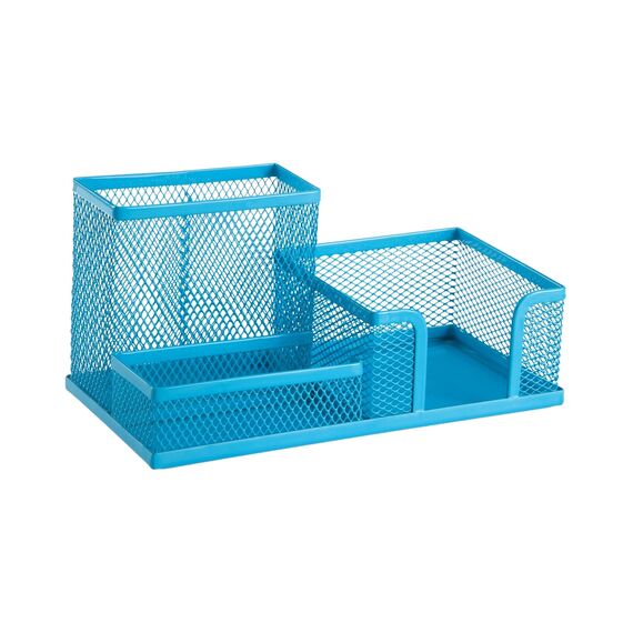 Leviatan Schreibtisch Organizer | Stiftehalter Stifteköcher Tisch-Organizer aus Metall | Büroablage mit Zettelhalter Mesh | 205x103x98mm Blau