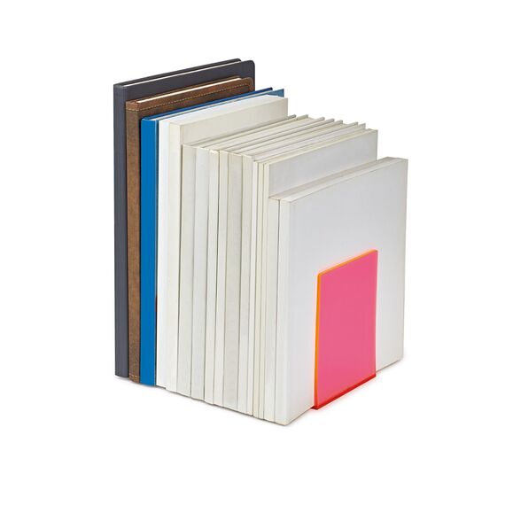 MAUL Buchstütze aus Acryl (2er Pack) 10x10x13cm | Bücherhalter, Organzier für Kinder, Bücher, Büro, Regal | Bücherstütze im stilvollen Acryl Design | möbelschonender Buchhalter | Rosa