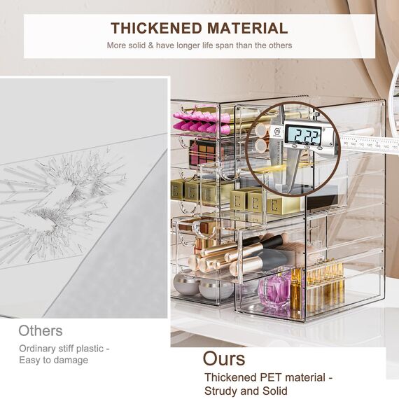 GoMaihe 3-Stücke Schubladenboxen Schreibtisch: Acryl Durchsichtig Schminktisch Organizer | Make up Organizer mit 15 Schubladen | Schreibtisch Organizer für Hause Büro Schule