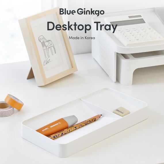 BLUE GINKGO Schreibtischablage – Organizer aus Korea für Notizen, Stifte, Bleistifte und Accessoires (Beidseitig, Weiß)