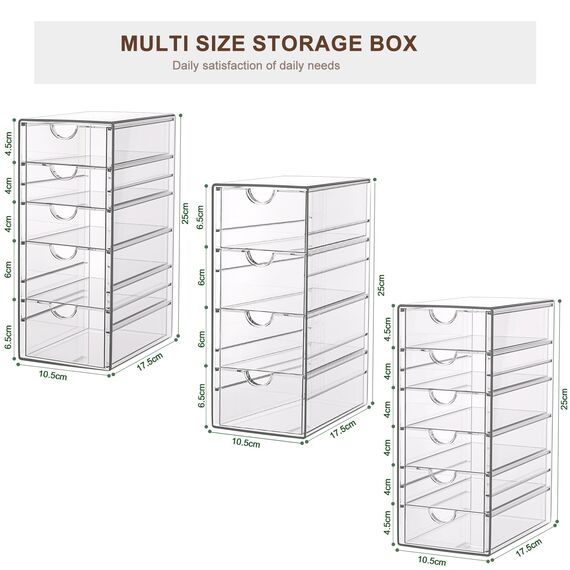 GoMaihe 3-Stücke Schubladenboxen Schreibtisch: Acryl Durchsichtig Schminktisch Organizer | Make up Organizer mit 15 Schubladen | Schreibtisch Organizer für Hause Büro Schule