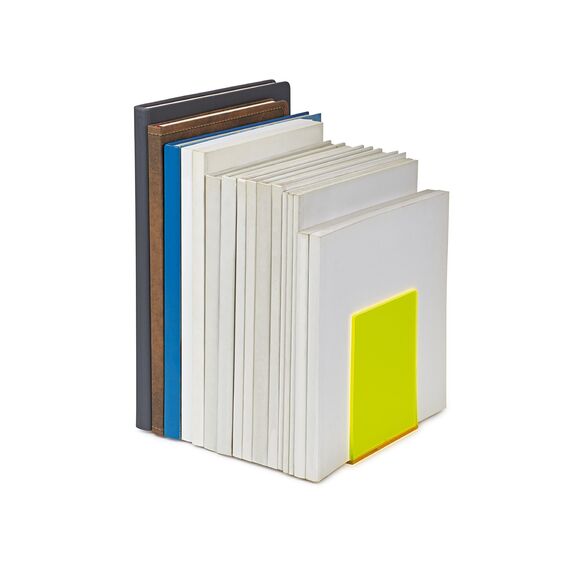 MAUL Buchstütze aus Acryl (4er Pack) 10x10x13cm | Bücherhalter, Organzier für Kinder, Bücher, Büro, Regal | Bücherstütze im stilvollen Acryl Design | möbelschonender Buchhalter | Gelb