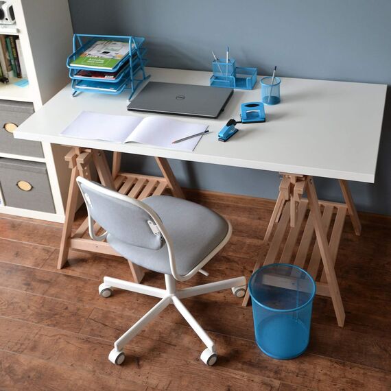 Leviatan Schreibtisch Organizer | Stiftehalter Stifteköcher Tisch-Organizer aus Metall | Büroablage mit Zettelhalter Mesh | 205x103x98mm Blau