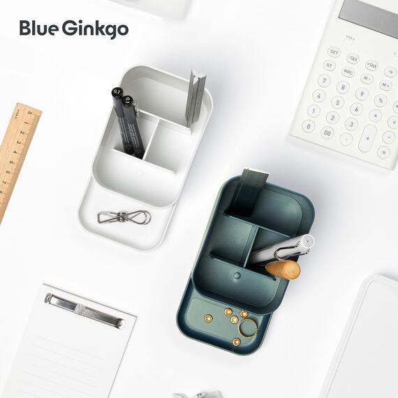 BLUE GINKGO Schreibtischhalter – Organizer aus Korea für Stifte, Notizen und Schreibtischzubehör (Weiß)