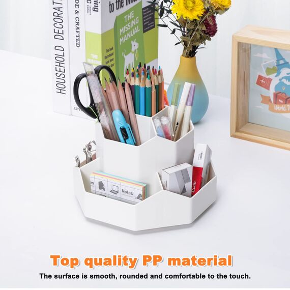 FRETONBA Drehbarer Stiftehalter - 360 Rotierende Große Kapazitätstifte Organizer,Stiftehalter Kinder mit 9 Fächer für Schreibtisch,Büro,Schule,Familie（Weiß