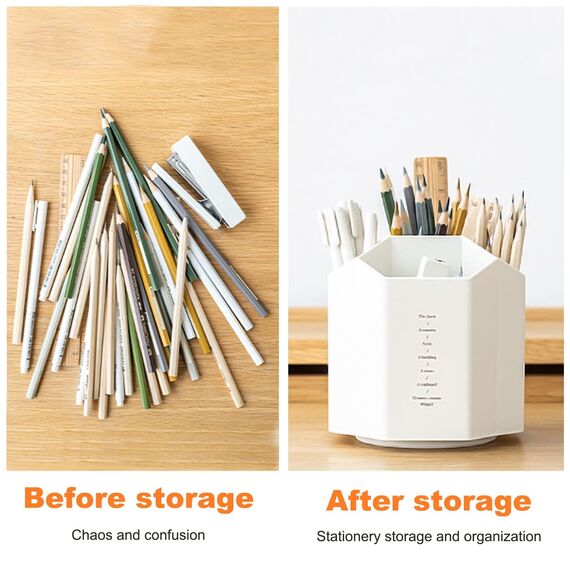FRETONBA Drehbarer Stiftehalter - 360 Rotierende Große Kapazitätstifte Organizer,Stiftehalter Kinder mit 5 Fächer für Schreibtisch,Büro,Schule,Familie（Weiß