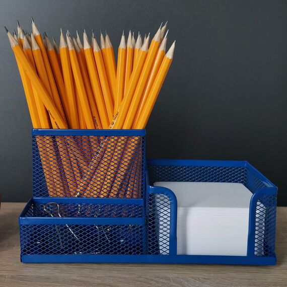 Leviatan Schreibtisch Organizer | Desk Organizer aus Metall | Stifthalter für Büro | Tischorganizer mit Zettelhalter Mesh | 205 x 103 x 98 mm Marineblau